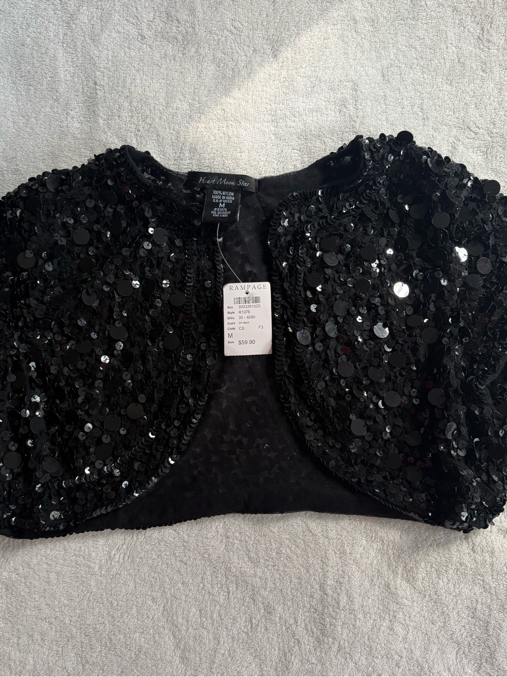 Heart Moon Star Black Sequin Cropped Bolero